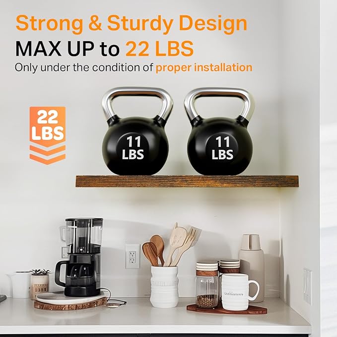 BAYKA Bathroom Floating Shelves for Wall – Bathroom Shelf Over Toilet Farmhouse Rustic Wood for Bedroom, Kitchen, or Living Room Decor – Rustic Brown, Set of 3, Sturdy Storage with 22lb Capacity