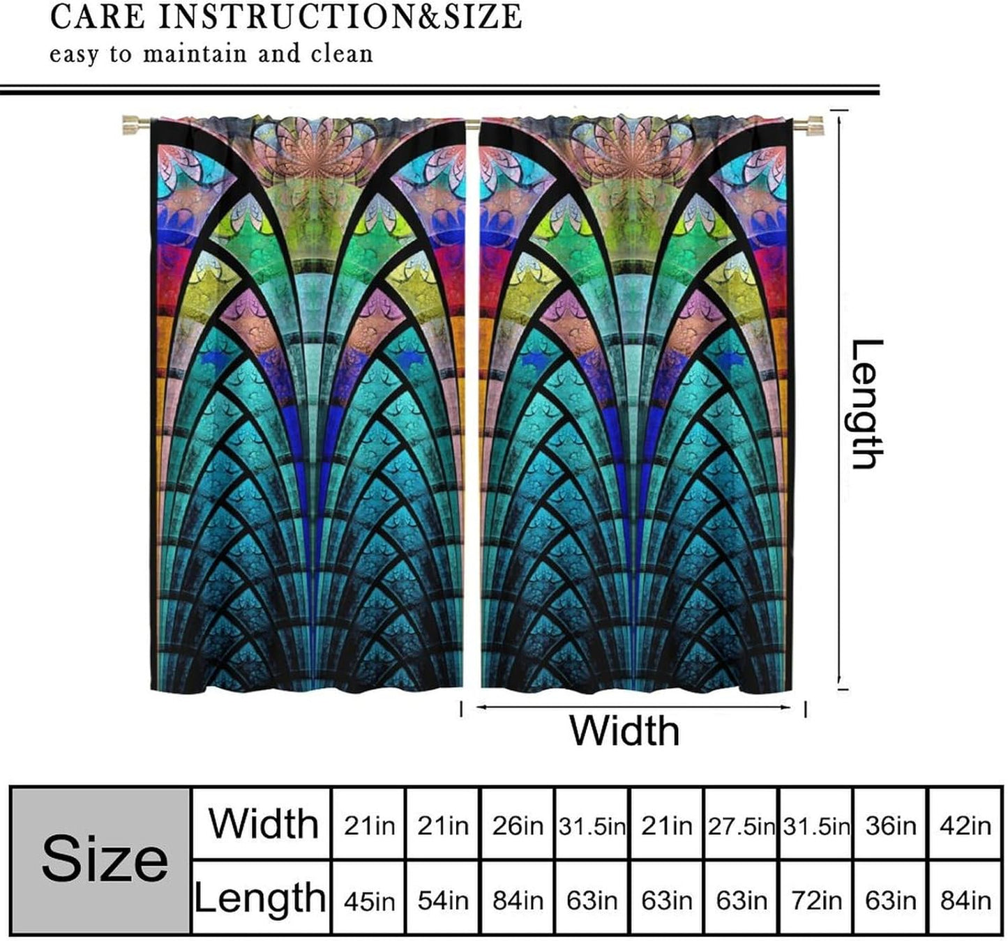 Stained Glass Curtains,Retro Design Style Colorful Abstract Art Home Decor Drapes for Bedroom Living Room Kitchen Window Treatment 2 Panels Set Total Size 63" W X 63" L Inch