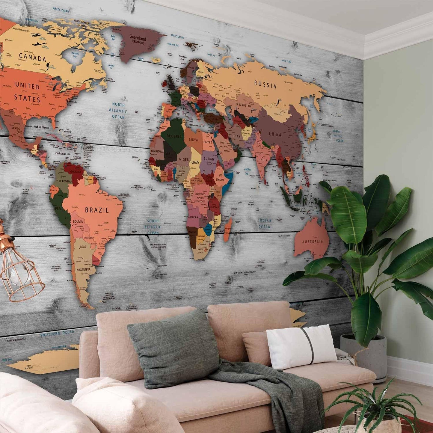 artgeist Premium Wall Mural World Map 177x124 in - XXL Non-Woven Wallpaper Fleece Wall Decor Photo Print Picture Image Design Home Map of The World k-B-0009-a-c