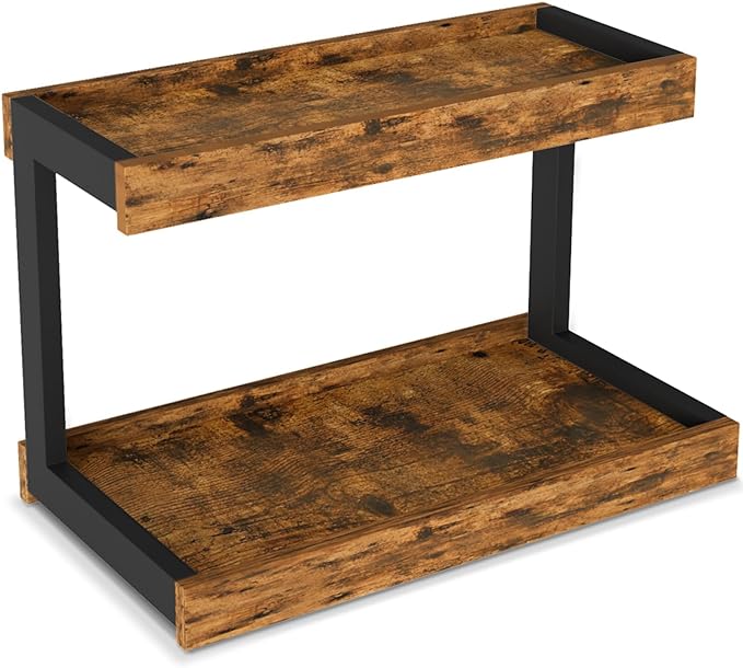 MARTY 2 Tier Spice Rack Organizer for Countertop, 15.8''L Coffee Station/Bathroom Organizer Countertop, Counter Shelf Desktop Storage Organizer for Kitchen, Bedroom, Office (Rustic Brown)