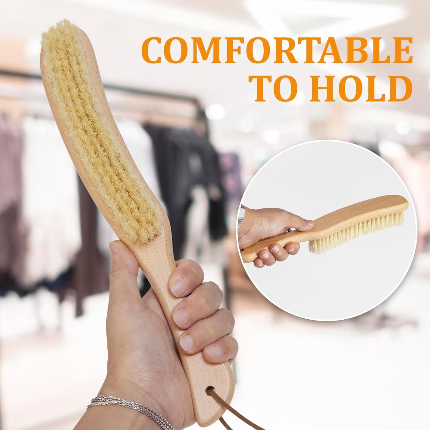 TAKAVU Clothes Brush Hat Brush, White Boar Bristle Lint Brush with Large Beech Wood Handle - Perfect for Pet Hair, Suits, Velvet, Cashmere, Wool, Suede, Shoe - Effective Lint Remover