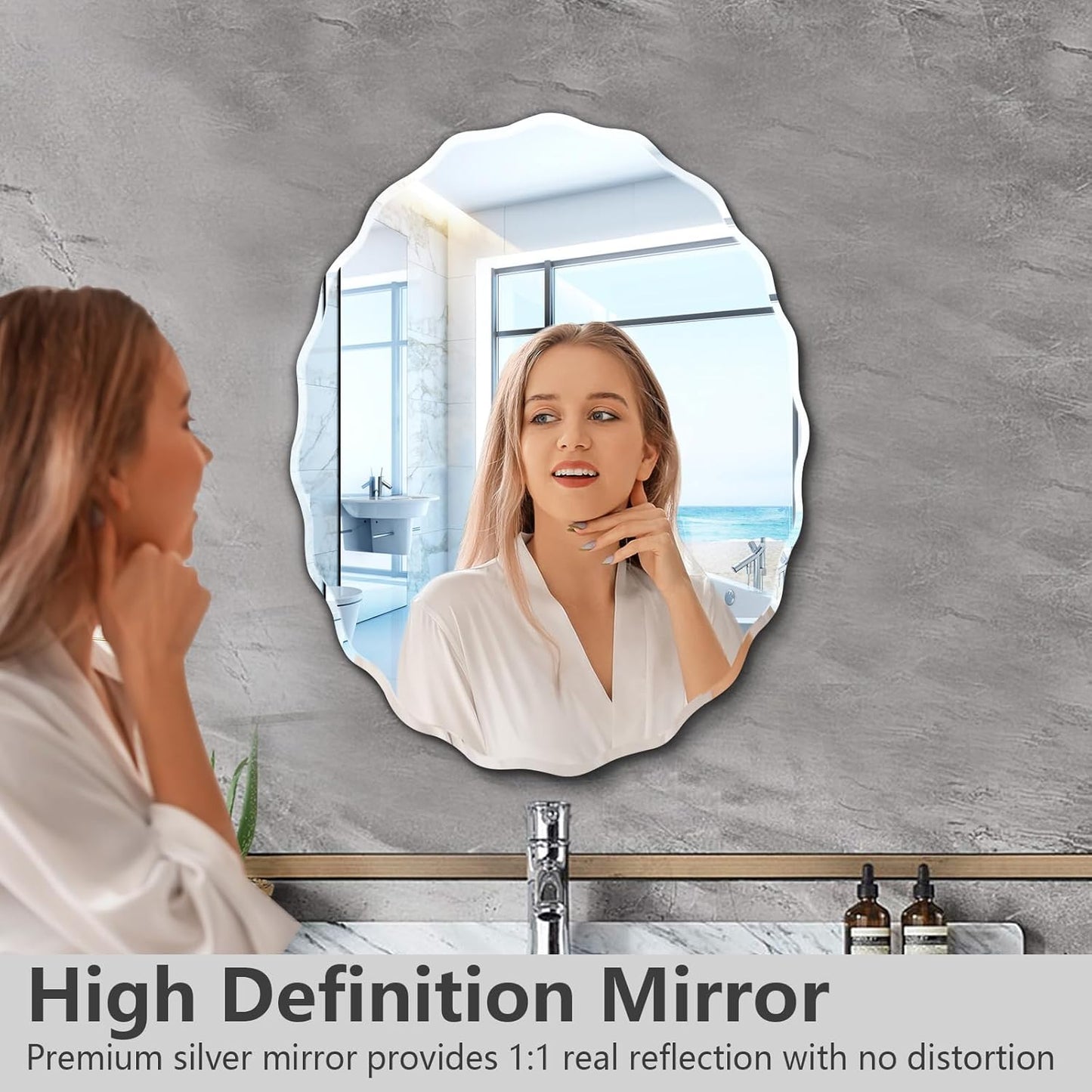 Pregaspor 20x28 Inch Frameless Oval Wall Mirror for Bathroom Sink, Minimalist Bathroom Vanity Mirror with Beveled Edge, Modern Mirrors for Wall Decor Living Room Entryway Bedroom