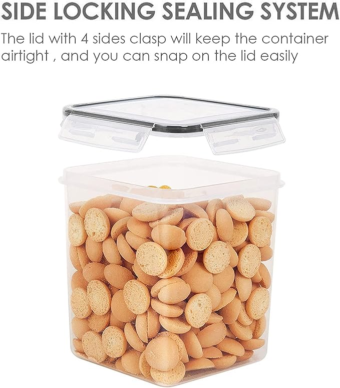 Vtopmart Food Storage Containers 4.3L / 145.4oz, 4 Pieces BPA Free Plastic Airtight Canister for Flour, Sugar, Baking Supplies, with 4 Measuring Cups and 24 Labels, Black