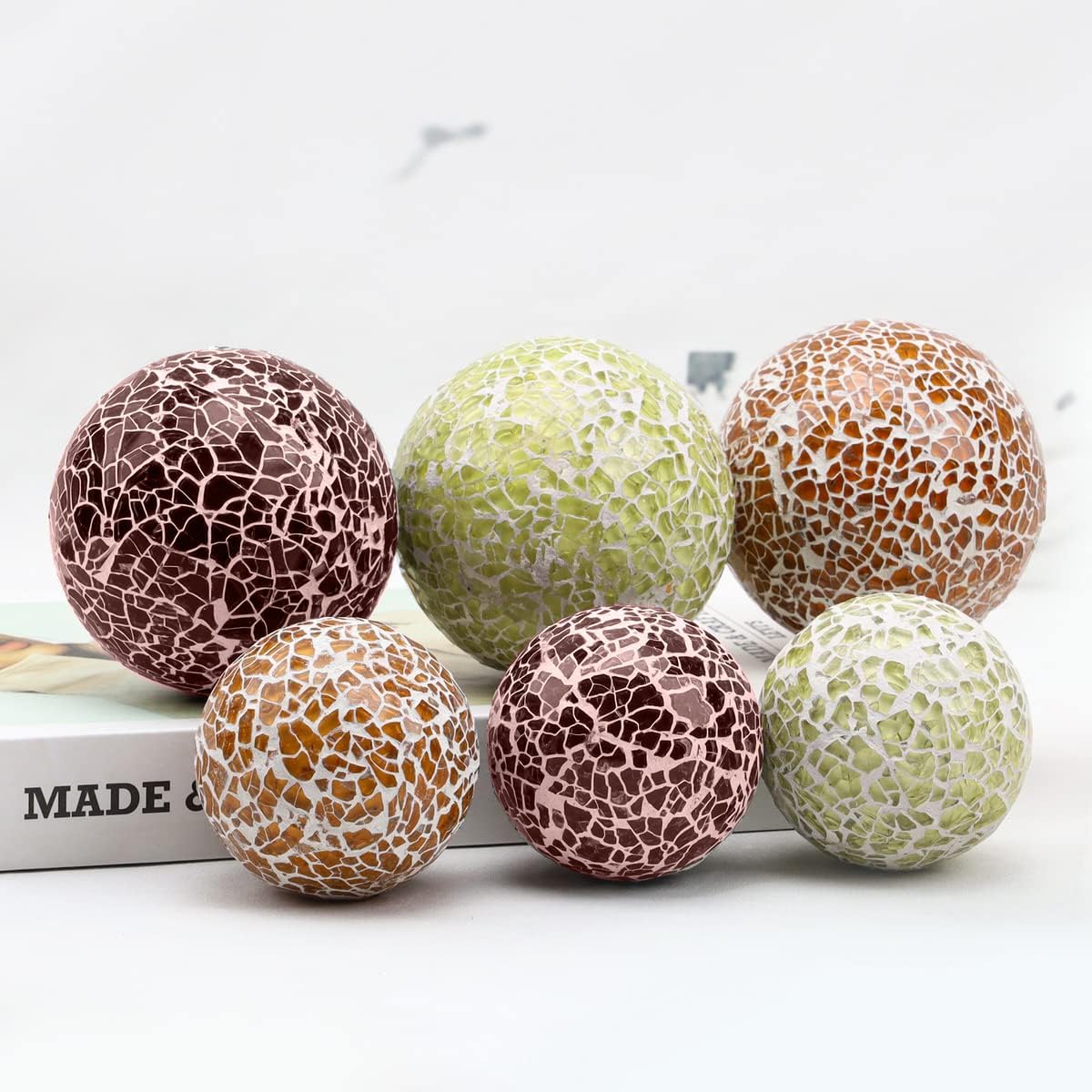 3 PCS 3.35inch Glass Mosaic Sphere Balls Mix Color Table Bowls Vases Centerpieces Set Christmas Party Living Room Thanksgiving Wedding Festival Decorative Orbs