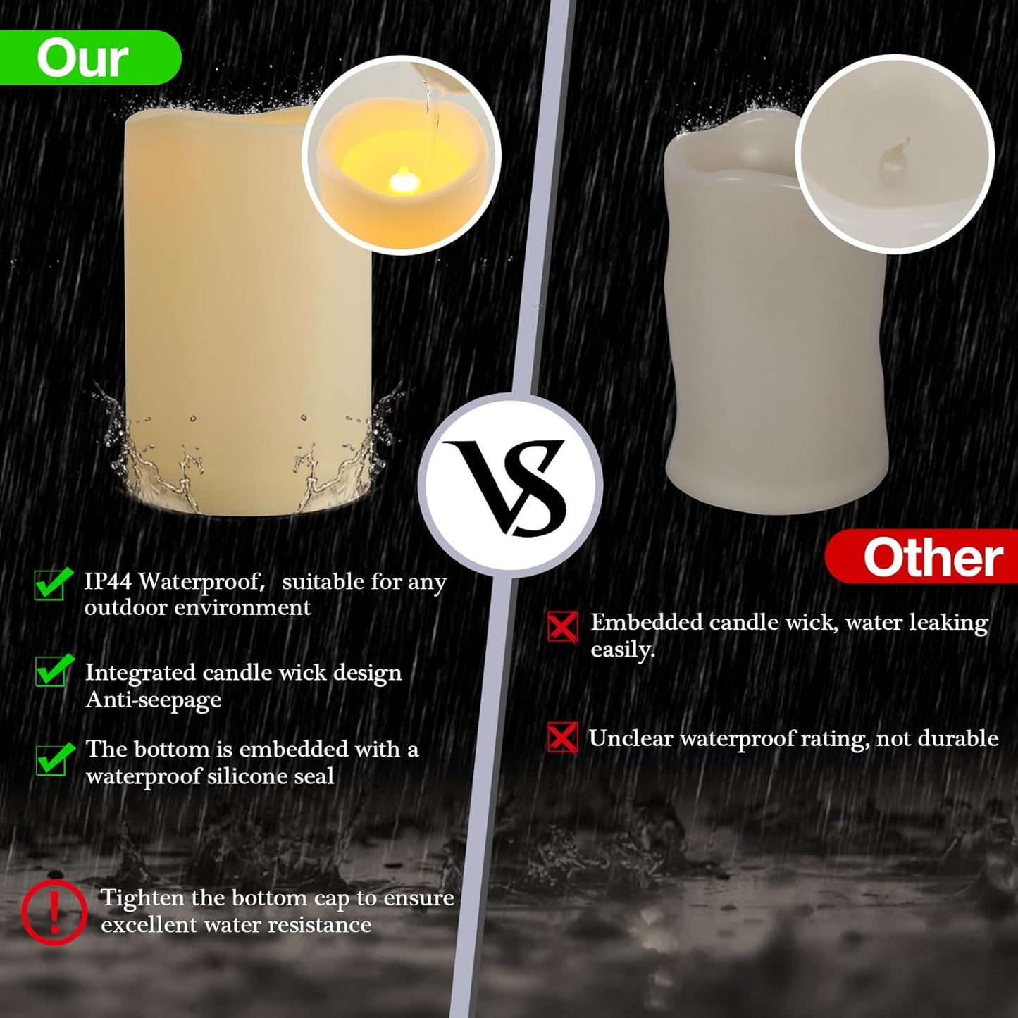 2 Pack 4" x 6" Waterproof Outdoor Flameless Candles with Remote and Timer, Battery Operated Flickering LED Flameless Pillar Candles for Lantern, Porch, Ivory, Plastic