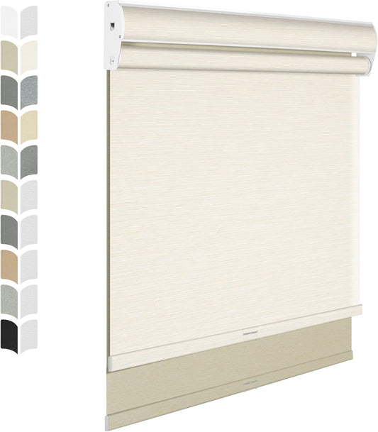 BERISSA Cordless Dual Roller Shades with Cassette Valance, Double Window Shades - Blackout and Light Filtering, Day and Night for Home Office Door. Striped Jacquard Beige. 58 W x 56" H