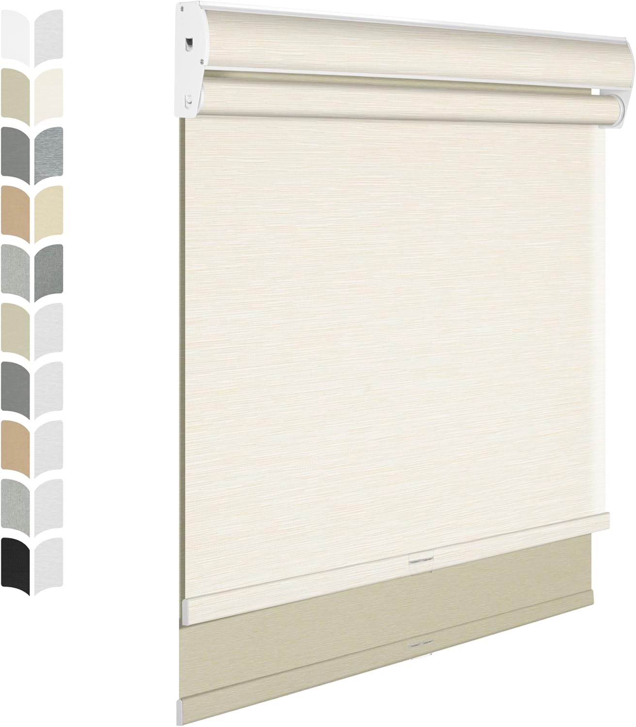 BERISSA Cordless Dual Roller Shades with Cassette Valance, Double Window Shades - Blackout and Light Filtering, Day and Night for Home Office Door. Striped Jacquard Beige. 23 W x 56" H