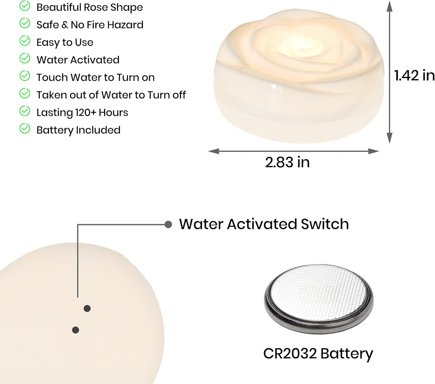 Aignis 36pcs Flameless LED Floating Candles, White Rose Plastic Tealight Battery Operated, 120+ Hours Glow Time, Cozy Light for Romantic Pool/Bathtub/Hot Bath/Wedding Centerpiece Decor(D2.83*H1.42)