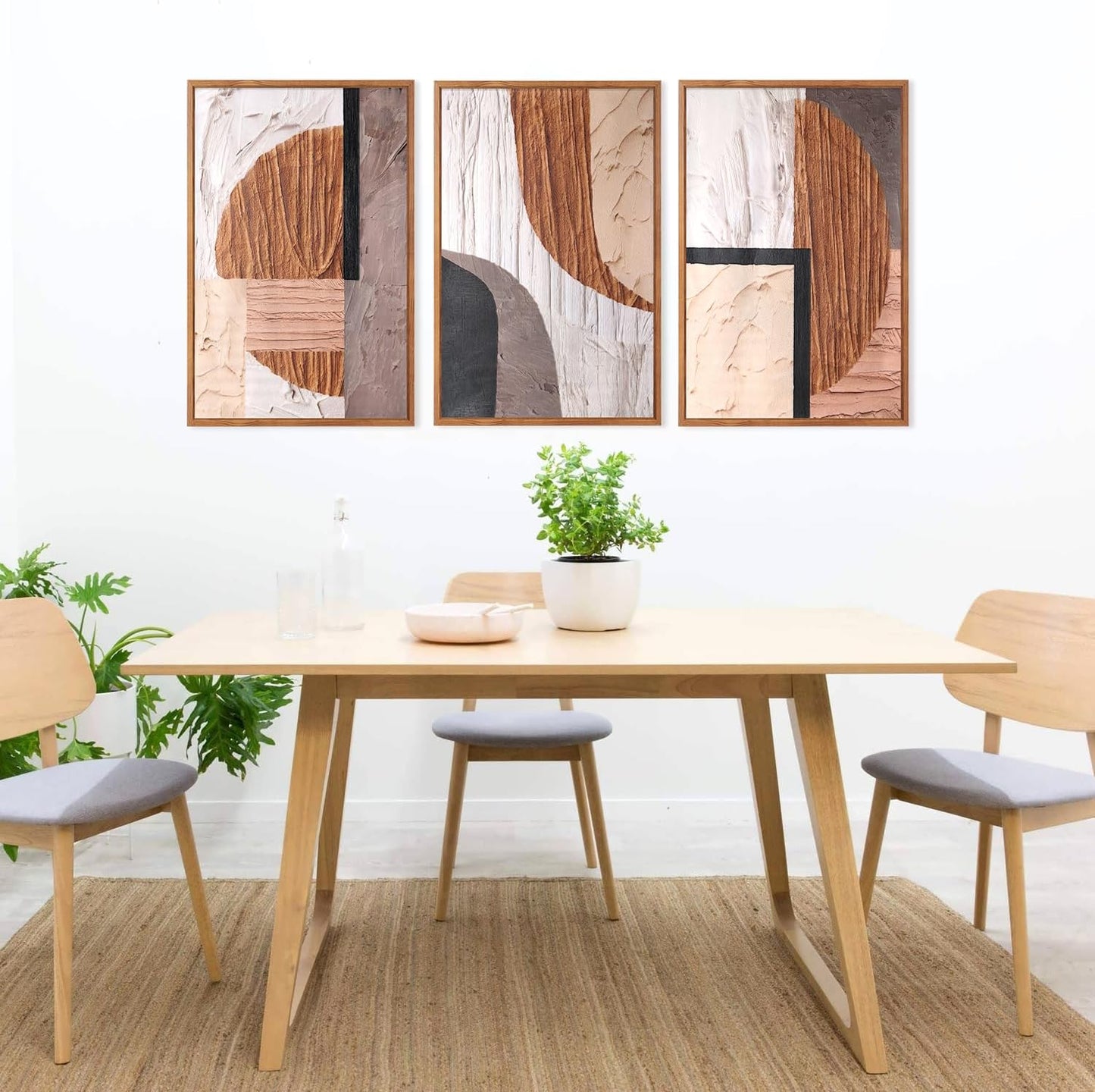 Aurlan Neutral Abstract Oval Rectangular Framed Wall Art(16"x24"), 3 PCS Minimalist Black Beige Brown Gray 3D Textured Canvas Artwork, Large Modern Geometric Illustration Art Wall Decor for Office Living Room Bedroom