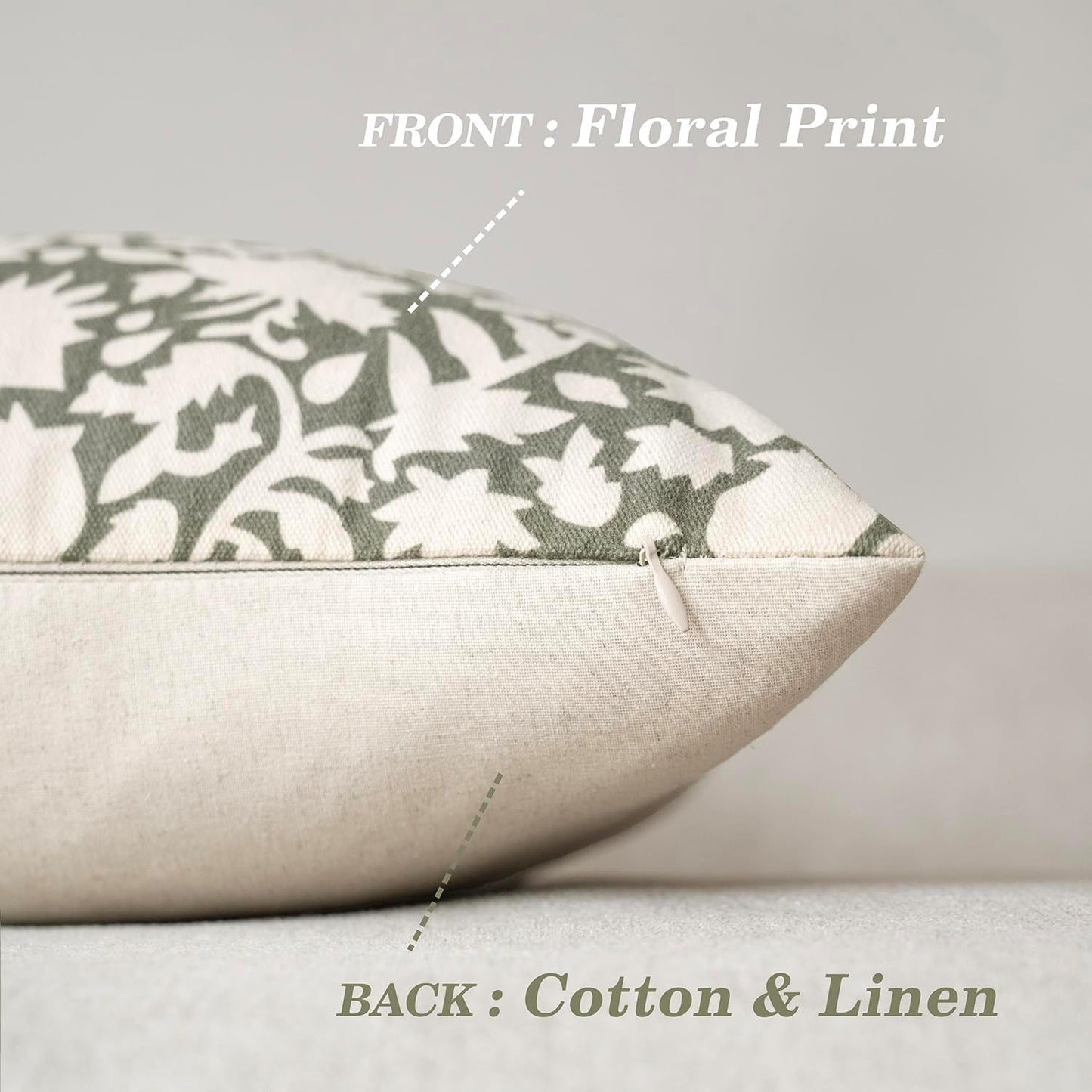 Foindtower Set of 2 Decorative Neutral Floral Throw Pillow Covers Accent Farmhouse Cushion Covers Boho Vintage Pillowcase for Couch Sofa Bedroom Living Room Home Decor Outdoor,22×22 Inch,Sage Green