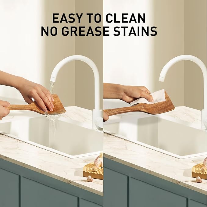 Wooden Utensil Set,WOTTISH 7Pcs Nonstick Wood Spatula,Wooden Kitchen Utensils Set Non Toxic,Wooden Spoons for Cooking（A07）