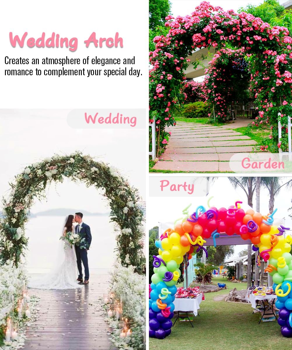 Queension Metal Arch Backdrop Stand 7Ft Wide 7.7Ft High, Wedding Arch Frame for Wedding Decorations, Balloon Arch Stand with Base for Ceremony, Outdoor Garden Arch Trellis for Climbing Plants, Gold