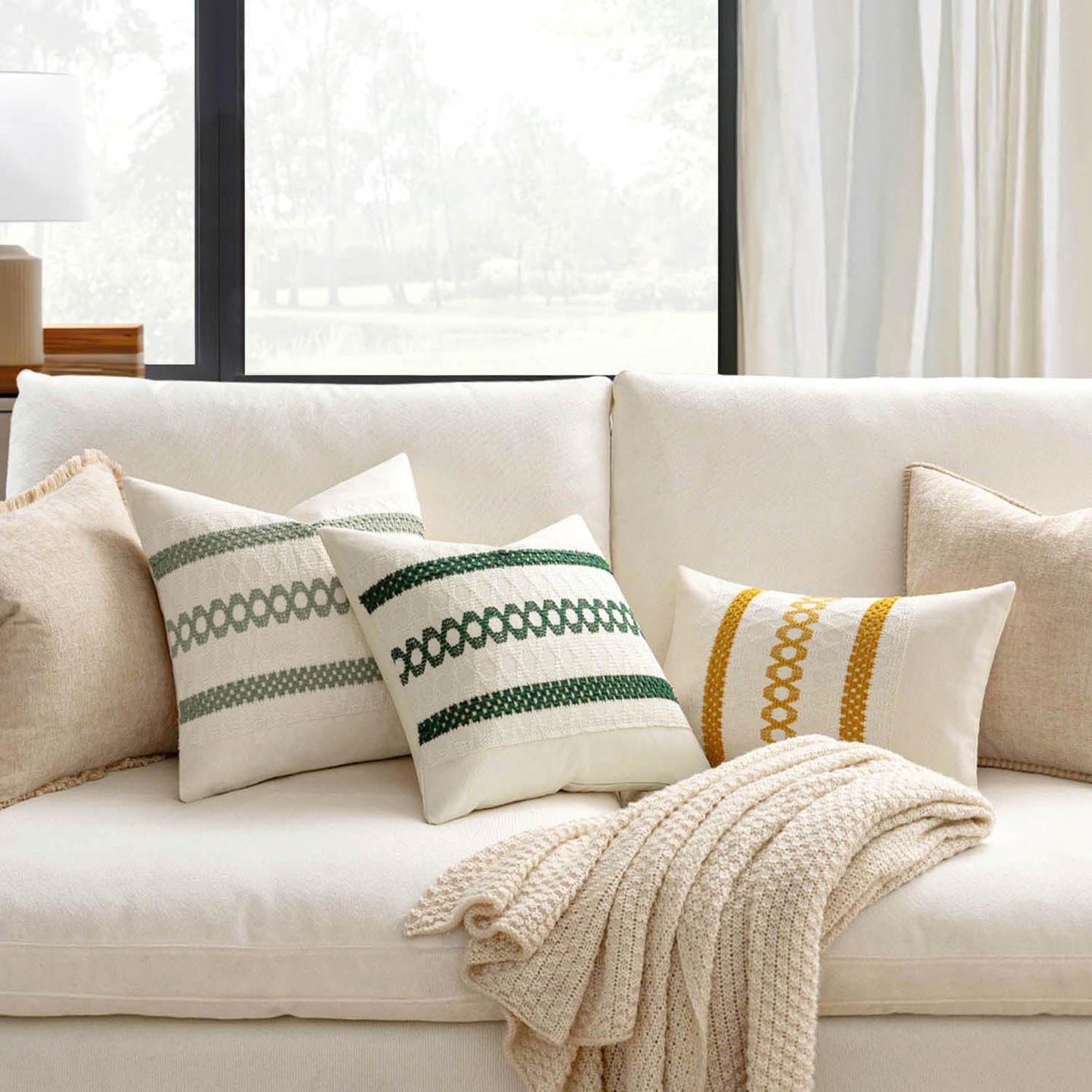 MIULEE Set of 2 Sage Green Boho Decorative Lumbar Pillow Covers 12x24 Inch Farmhouse Rustic Couch Throw Pillows Modern Summer Cushion Covers Retro Cute Macrame Woven Home Decor for Bed Sofa Chair