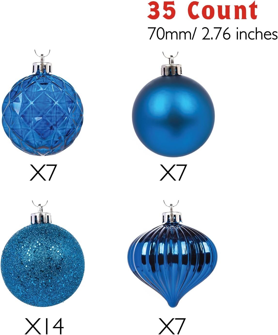 Every Day is Christmas Ornaments, Shatterproof Christmas Tree Ornament Set, Christmas Balls Decoration 35 Count (2.75"/70mm, Royal Blue)