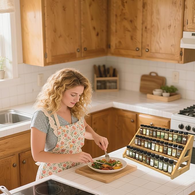 Spice Rack Organizer for Spice Jars: Large Bamboo 3-Tiered Seasoning Rack for Countertop, Kitchen, Cabinet, Pantry