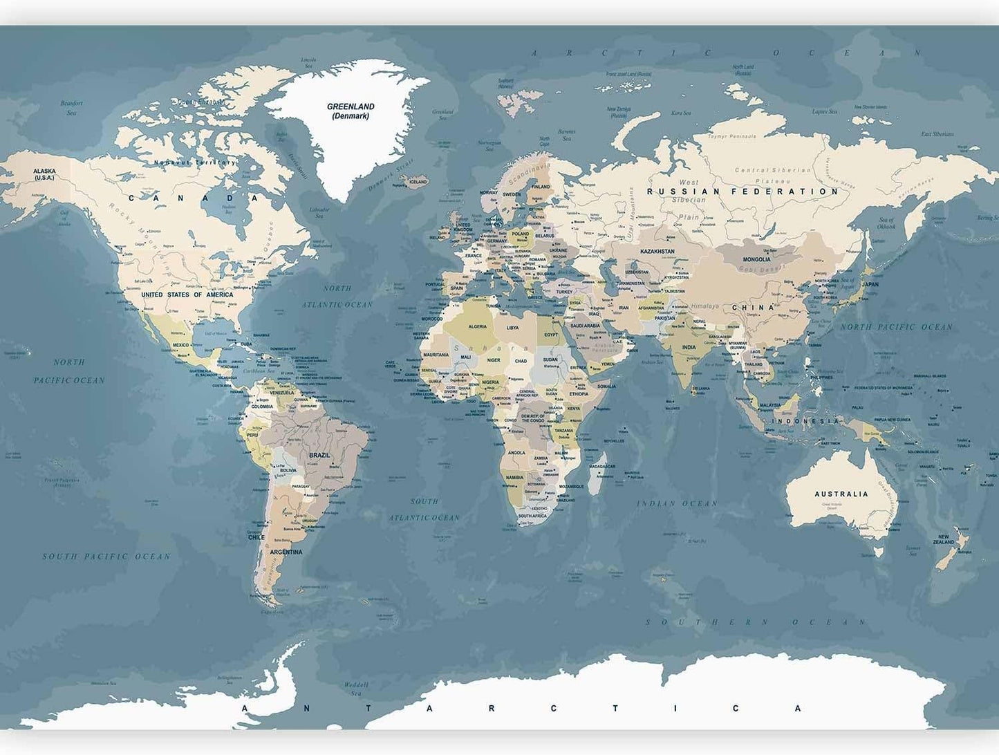 artgeist Premium Wall Mural World Map 138x101 in - XXL Non-Woven Wallpaper Fleece Wall Decor Photo Print Picture Image Design Home Map of The World k-B-0063-a-a