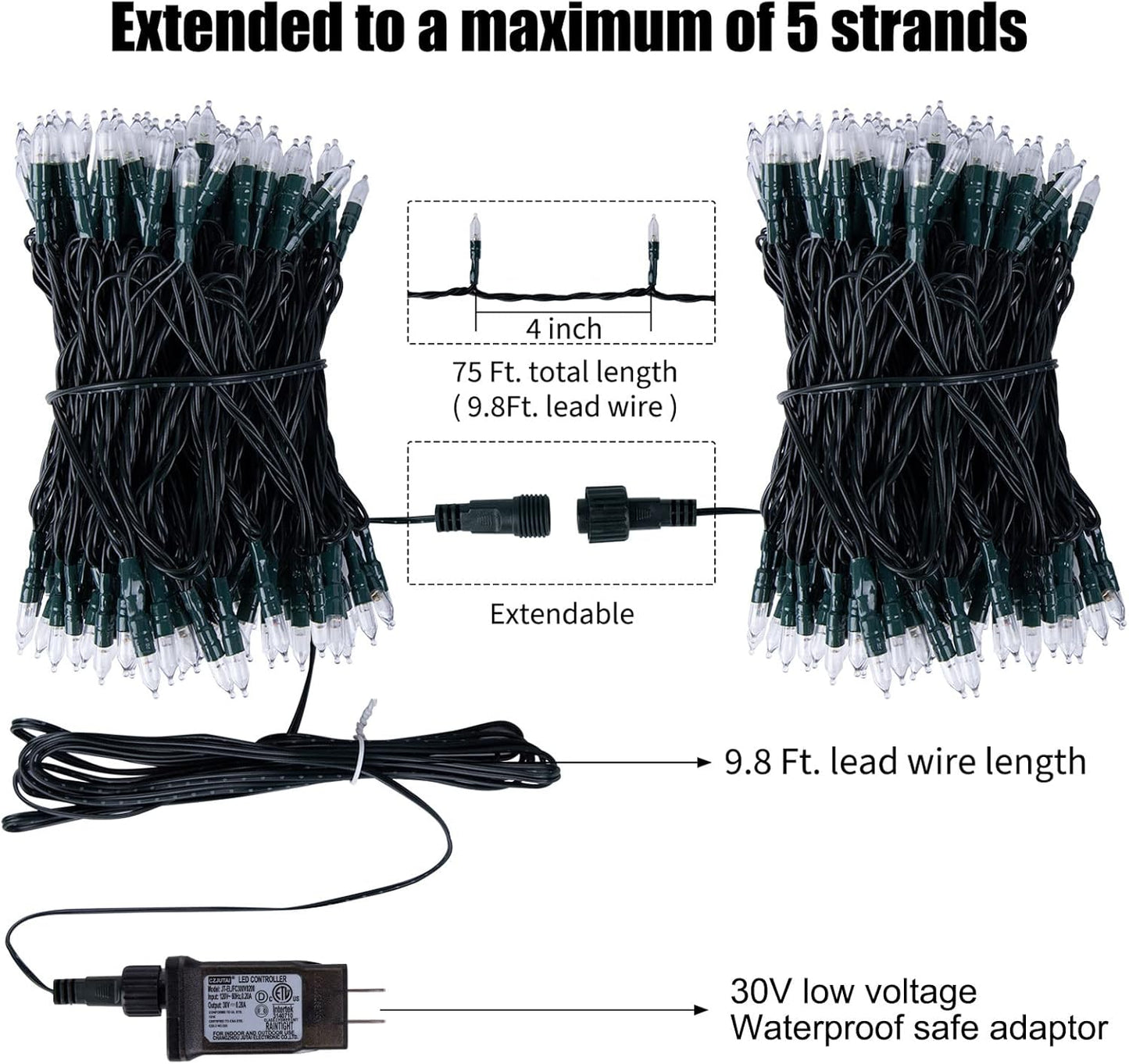 200 LED Christmas String Lights Outdoor 75 Ft. 9 Modes with Remote Timer Dimmer Extendable Mini Fairy Lights Plug in for Indoor Xmas Trees Wedding Decor, Warm White + Multicolored