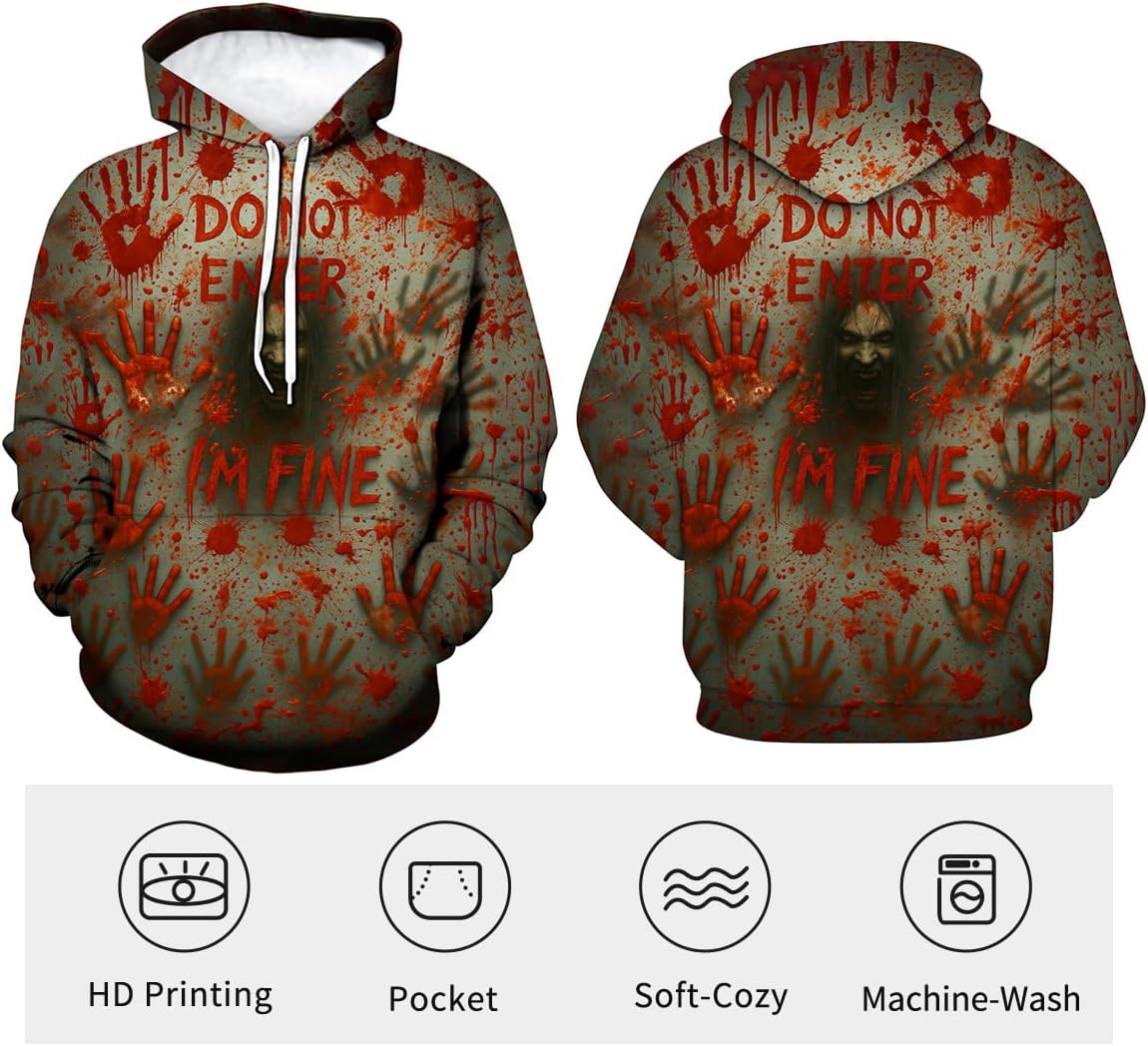 LAOLIUSN Novelty Long Sleeve Hoodie Funny Fashion Bloody Sweatshirts