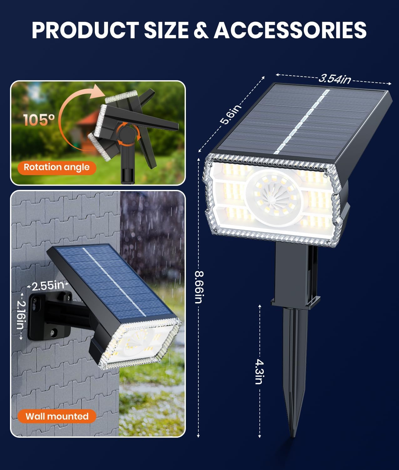 Solar Spot Lights Outdoor,Adjustable Warm&Cool,IP67 Waterproof,3 Color+3 Modes,2-in-1 Wall Lights Solar Powered Spotlights for Pathway/Garden/Yard/Patio/Driveway/Tree/Landscape Lighting Outside Decor
