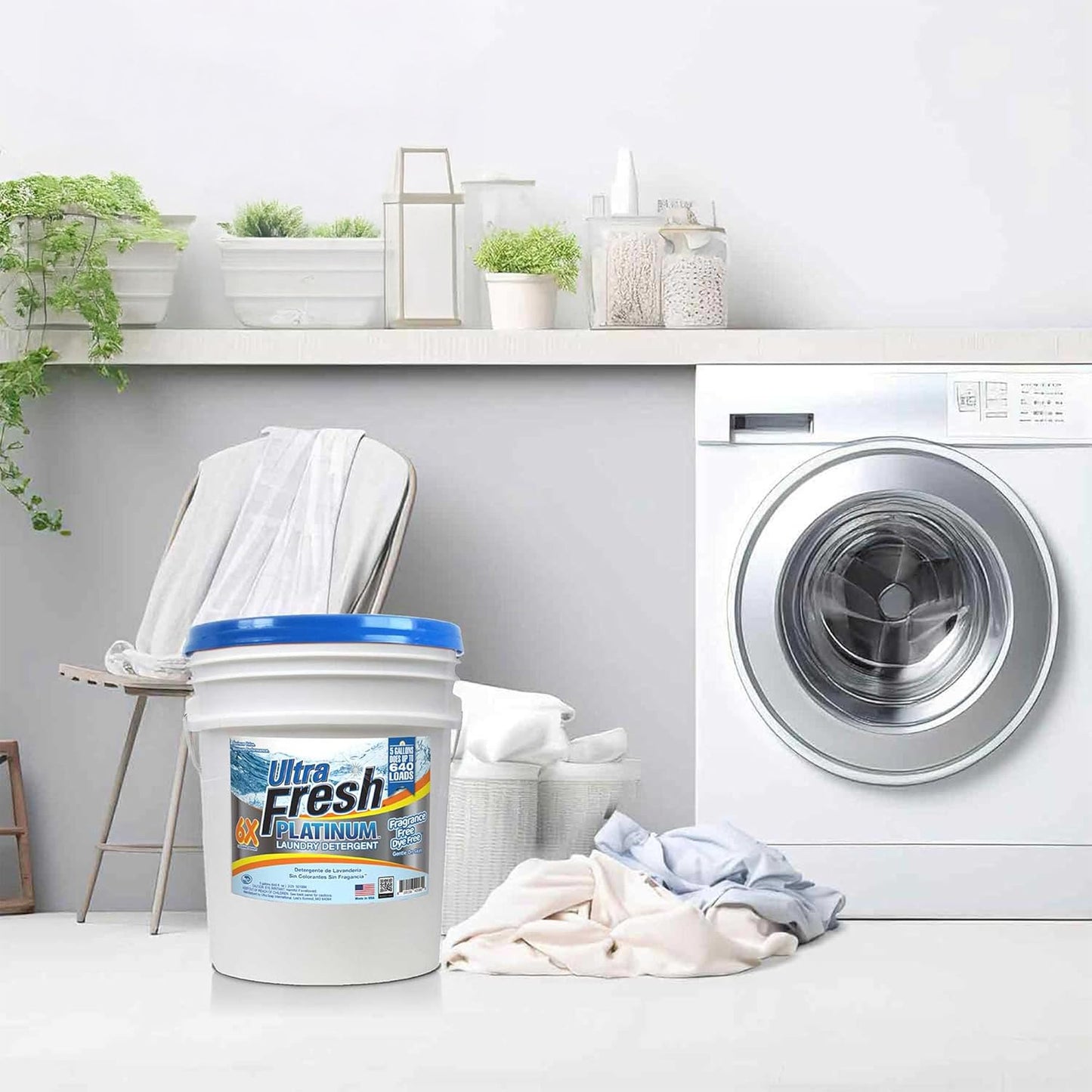 Ultra Fresh Liquid Laundry Detergent Washing Soap, 6X Platinum, Fragrance Free and Dye Free, 5 Gallon - Fabric Odor Remover to Wash Clothes and Sheets