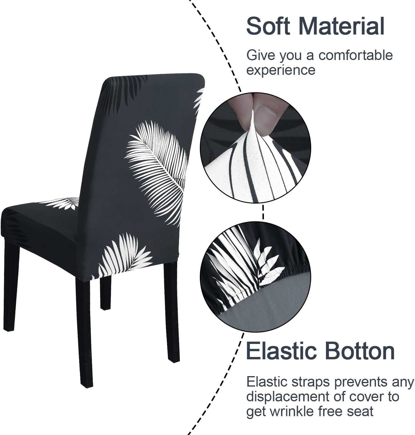 JQinHome Chair Covers for Dining Room Set of 6, High Stretch Removable Washable Parsons Chair Slipcover for Home Party Hotel Wedding Ceremony (Plume Black,6PCS)