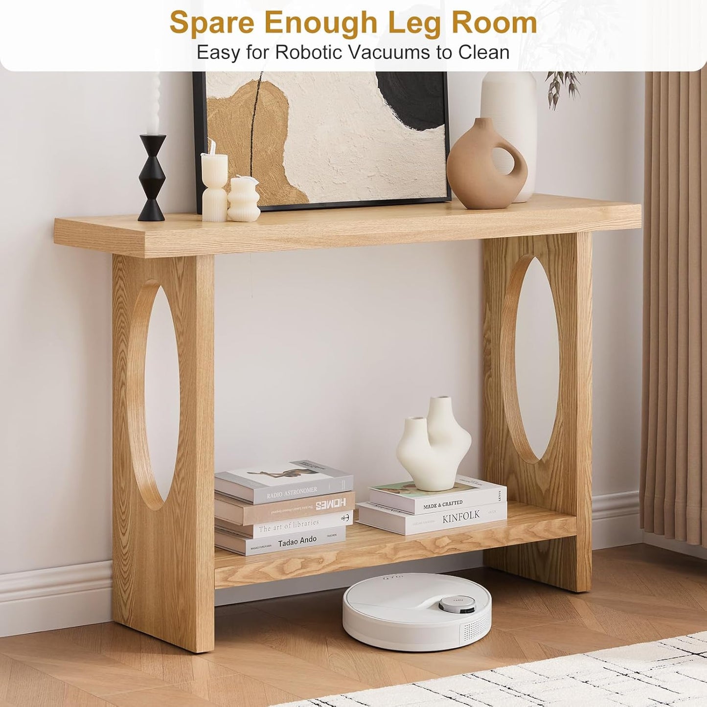 BECHAEO 47-Inch Farmhouse Narrow Console Table, 2'' Thickened Entryway Table with Solid Wood Veneer, 2-Tier Sofa Tables Behind Couch, Rectangle Hallway Tables for Living Room, Foyer Rustic Oak