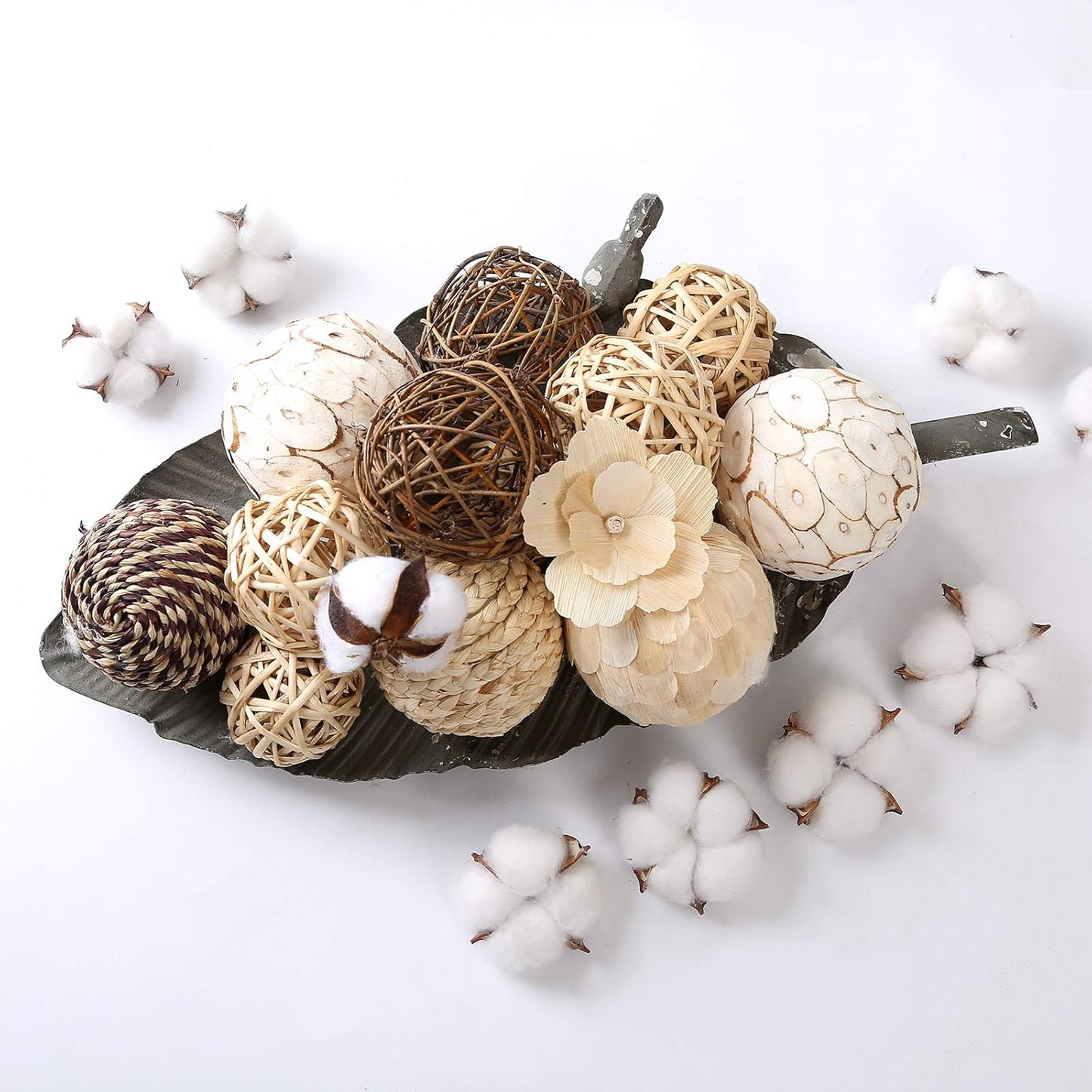 Decorative Balls Assorted Spherical Rattan Twigs Wicker Balls Cotton for Bowl and Vase Filler Balls Spheres Orbs Filler Centerpiece Home Decor