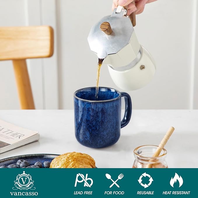 vancasso STARRY Coffee Mugs Set, 12 oz Ceramic Coffee Cups for Latte Hot Tea Cappuccino Cocoa Milk Stoneware Cups Set of 6, Dishwasher & Microwave Safe, Blue