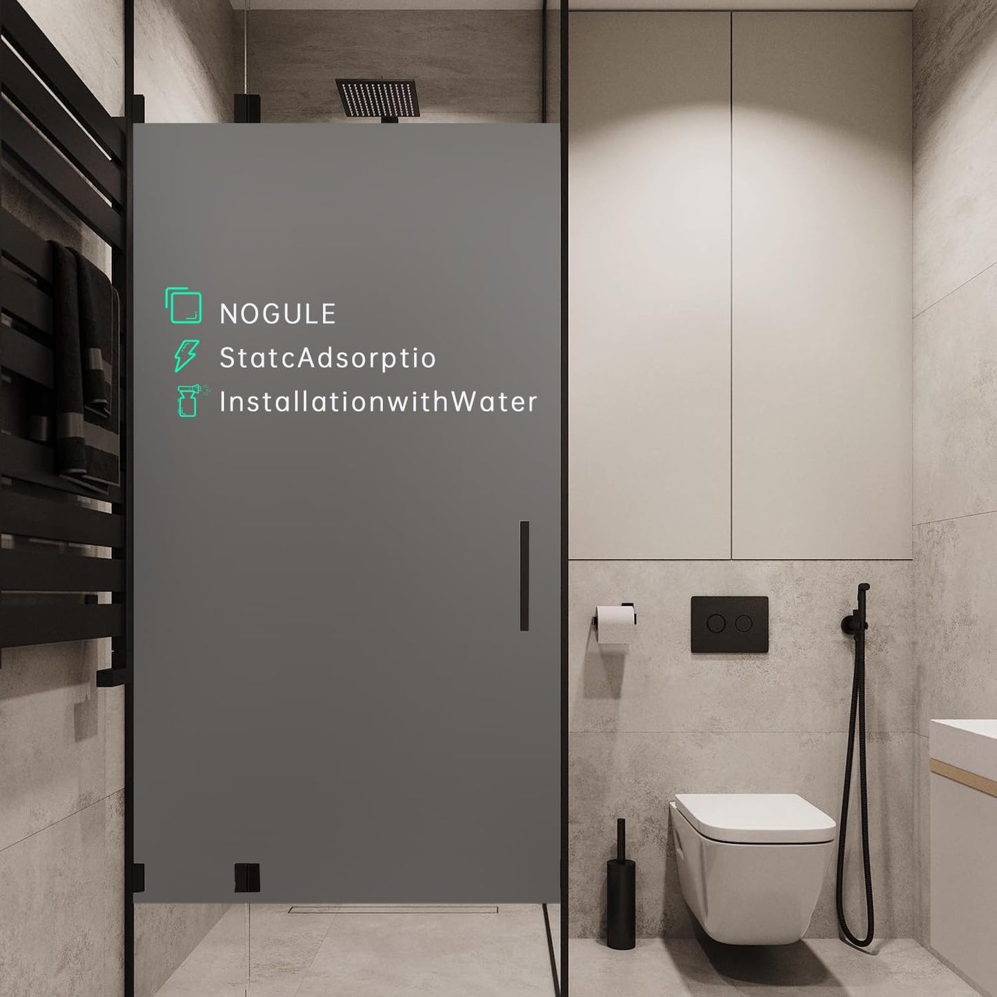 Frosted Glass Window Privacy Film Decorative, Bathroom Privacy Film for Glass Windows Cover, Static Cling, Removable, Reusable, Anti-UV, Anti-Glare, Heat Blocking,Gray,45.2X196.9Inch