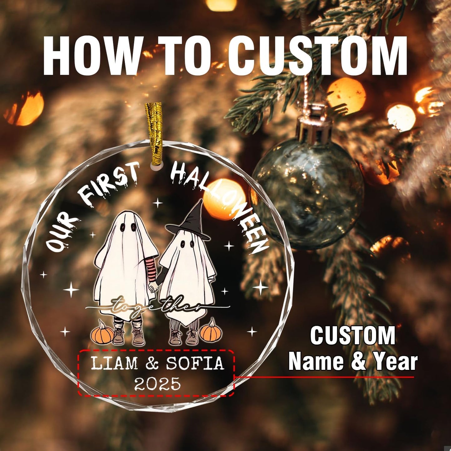 First Halloween Married Ornaments, Custom Couple Halloween Ornament for Couples, Newlywed, Mr & Mrs Ornament, Spooky Glass Hanging Decor, Spooky Pendent, Ghost and Pumpkin Gifts