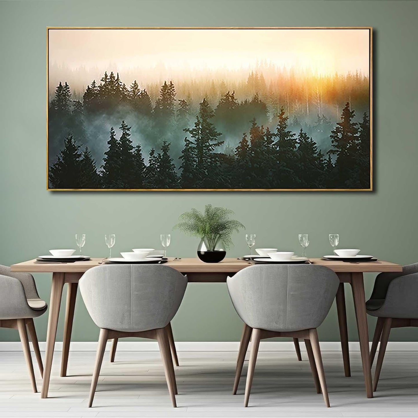 Large Artwork Foggy Forest Canvas Wall Art Landscape Mountain Painting Wall Art for Bedroom Living Room Kitchen Office Framed Wall Art 30x60 Inch
