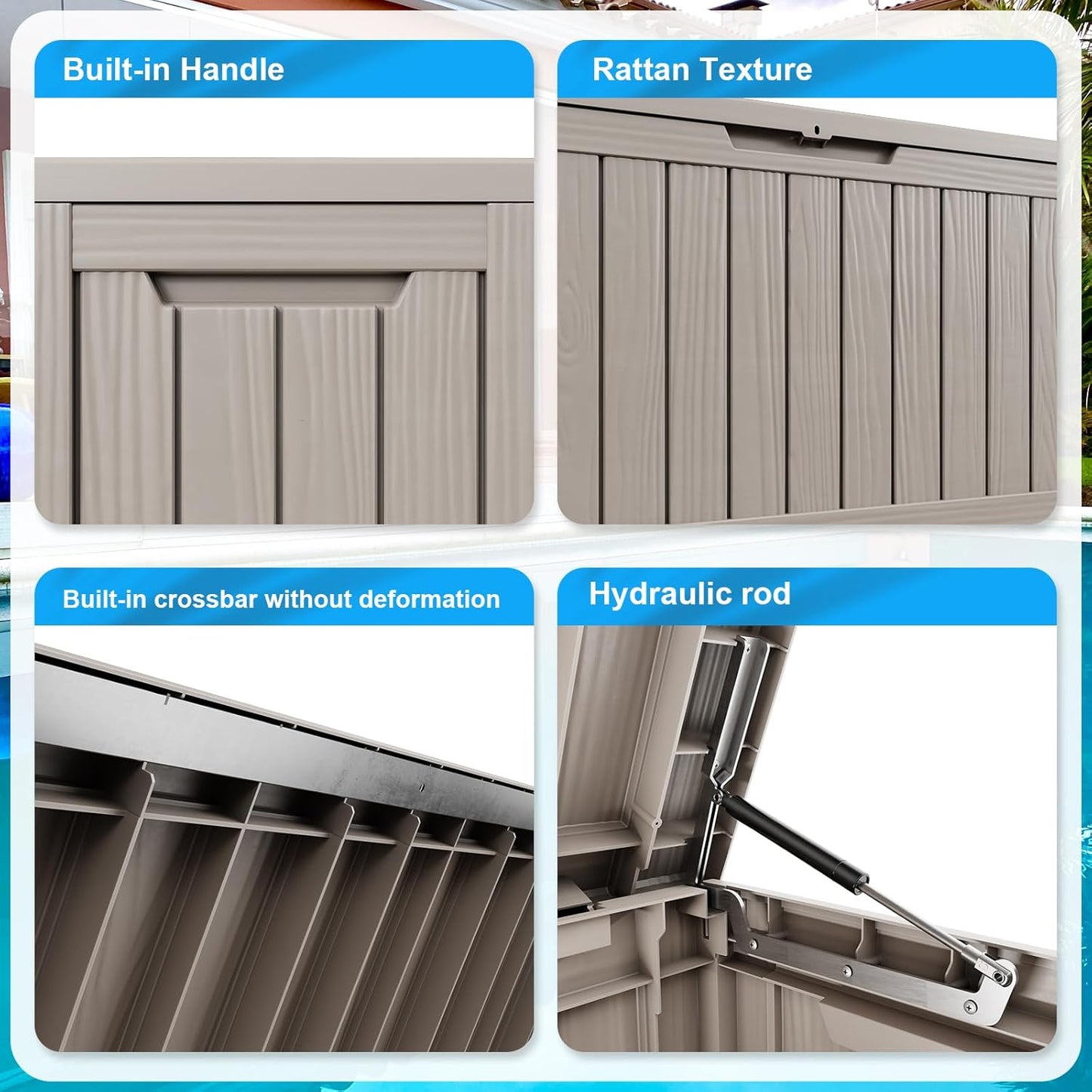 Vixzen 80 Gallon Resin Deck Box, Lockable Outdoor Storage Box for Patio Cushions Storage Furniture,Garden Tools, Pool Supplies, Weatherproof and UV Resistant- Grey