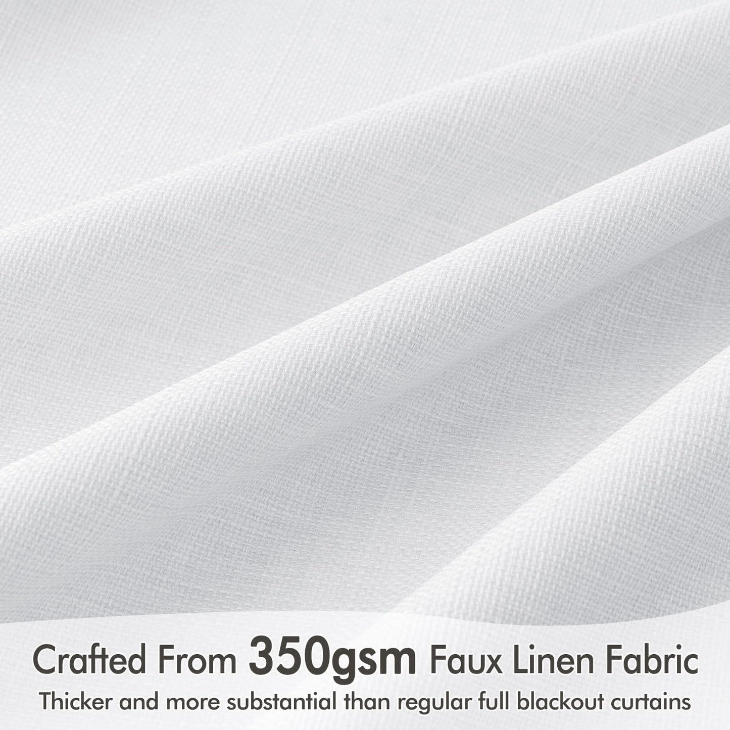 MIULEE 100% Blackout Curtains 84 Inch Long 2 Panels Set for Bedroom, Thick Faux Linen Black Out Curtain Room Darkening Back Tab Pleat Window Textured Drapes with Hooks for Living Room, Bright White