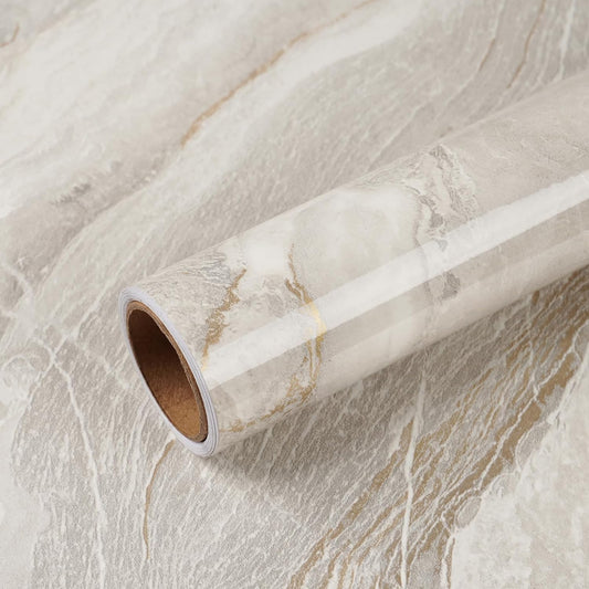 VEELIKE Large Size Marble Contact Paper Peel and Stick Countertops for Kitchen Waterproof Beige Gold Marble Wallpaper for Countertops Walls 32''x118'' Self Adhesive Countertop Vinyl for Bathroom Desk