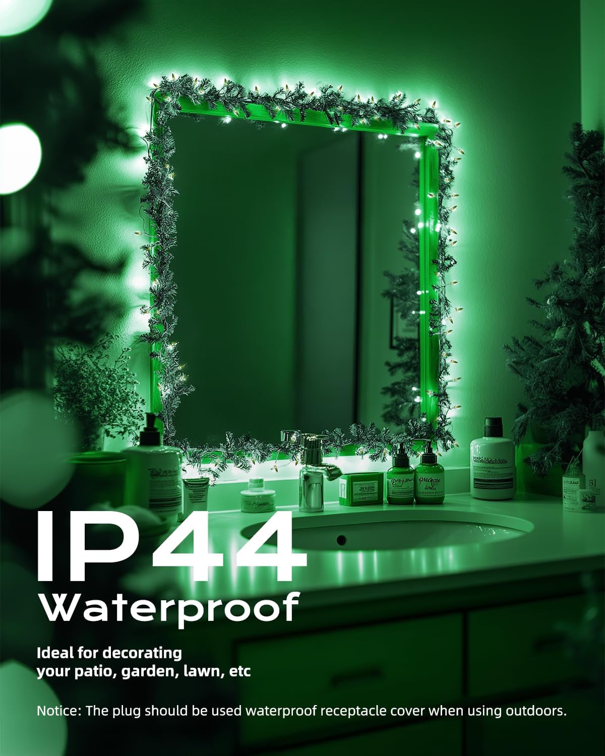 Brightown Green Christmas String Lights, 100-Count 26.5ft Incandescent Bulb Mini Lights for St. Patrick's Day Decor, Christmas Tree Garland Wedding Party Multi-Use Festival Decoration, White Wire