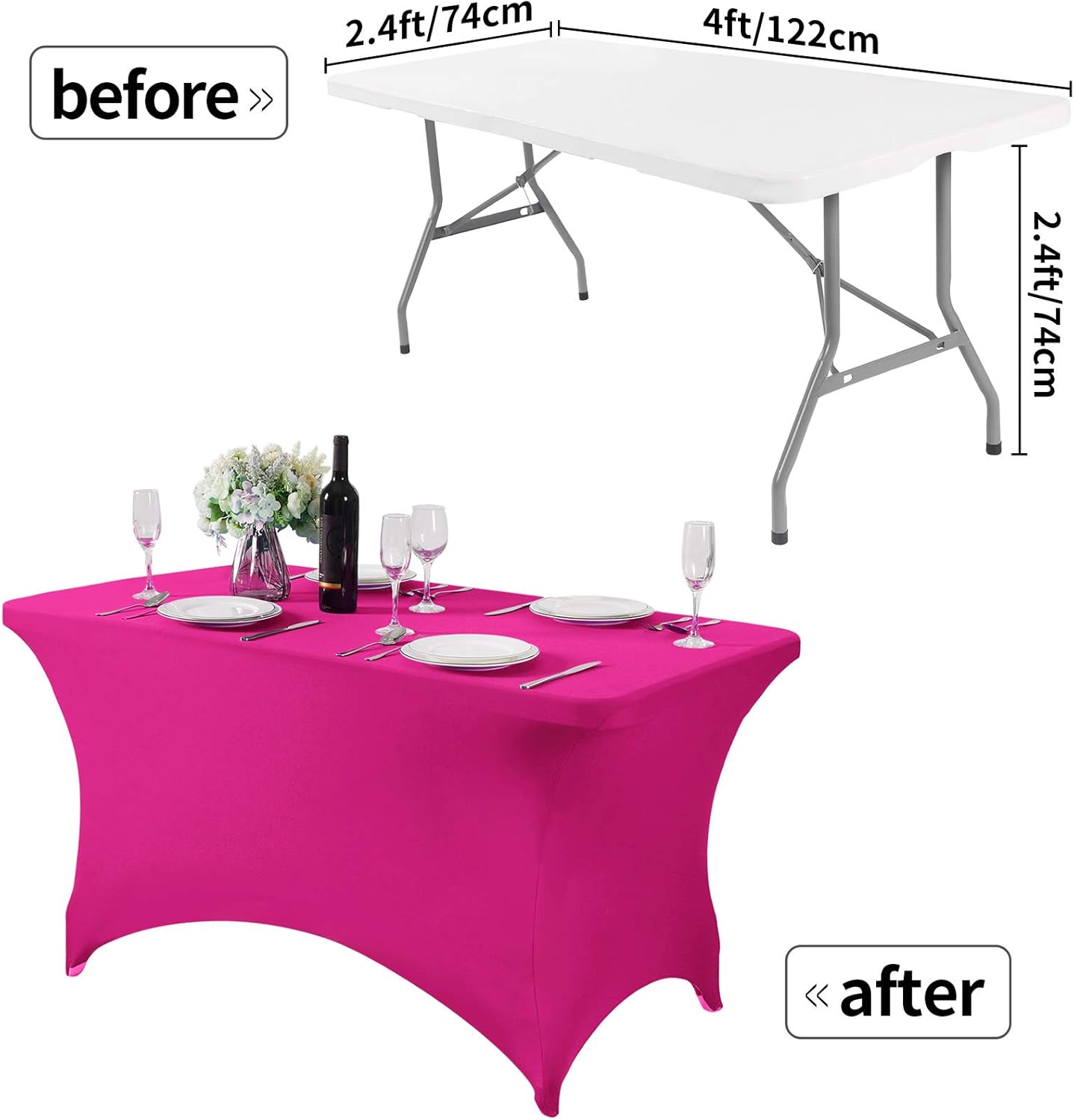 Spandex Table Cover for 4FT or 6ft or 8ft Table Universal Fitted Stretch Tablecloth for Party, Banquet, Wedding and Events-Fuchsia