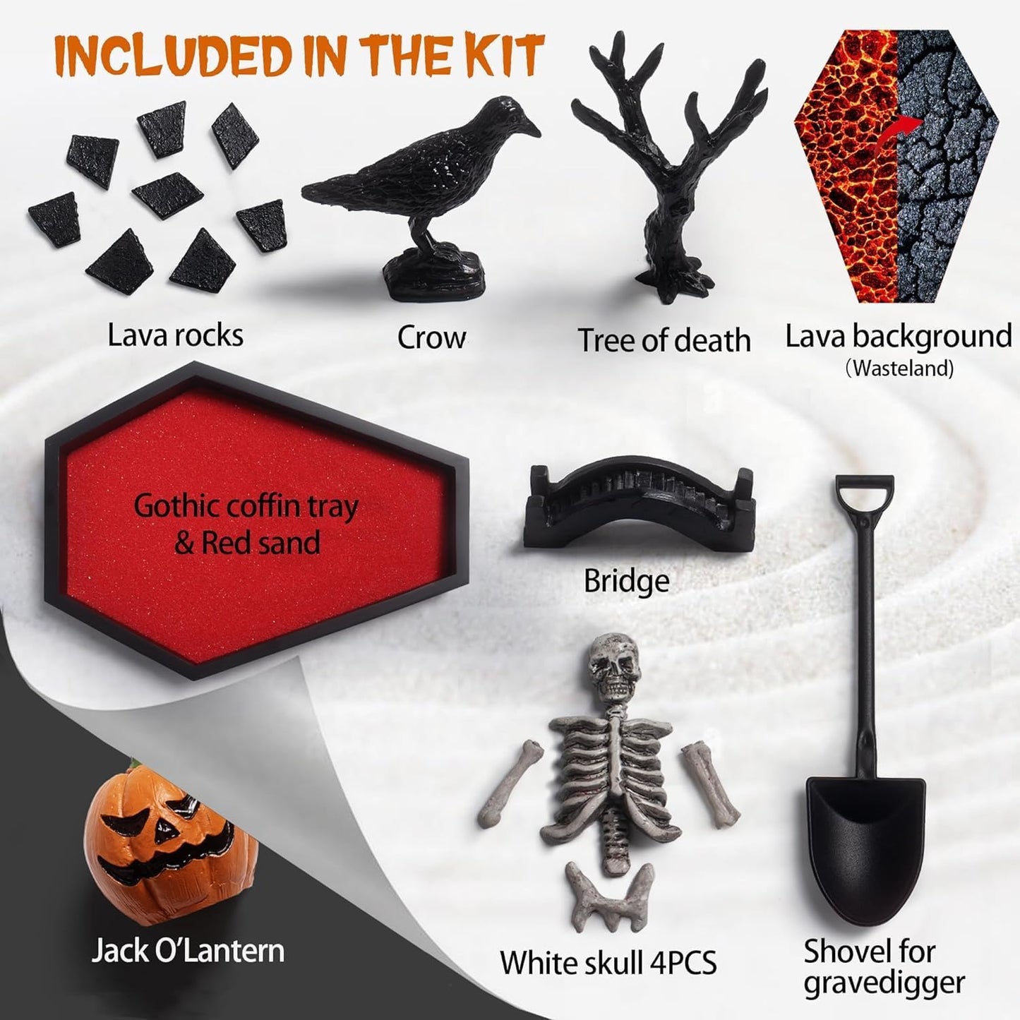 Coffin Zen Garden for Desk 7" x 9" Mini Zen Garden Kit Accessories for Office Coffin Spooky Decor Tray Gifts Gothic Decor Gift for Man Women