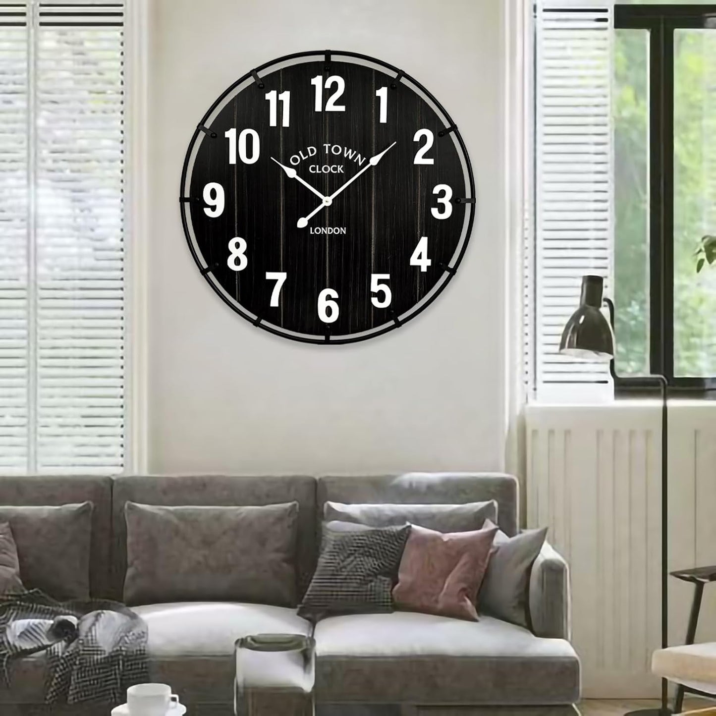 Farmhouse Black 24 Inch Wooden Large Wall Clock, Silent Non-Ticking Quartz Movement, Battery Operated Modern Rustic Clock for Living Room, Kitchen, Office, Home Decor