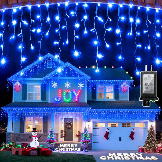 792 LED Christmas Lights with 176 Drops,82ft 8 Modes Fairy Hanging String Lights with Time Waterproof, Plug-in Christmas String Lights for Holiday Wedding Party Christmas Decorations(Blue)
