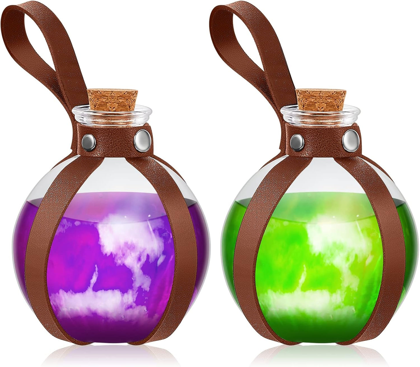Patelai 2 Pcs Halloween Glass Potion Bottles with Belt Cork Renaissance Witch Costume Accessories Witch Props Potion Bottle for Halloween Party Decor Cosplay DIY Crafts Gift (Brown)