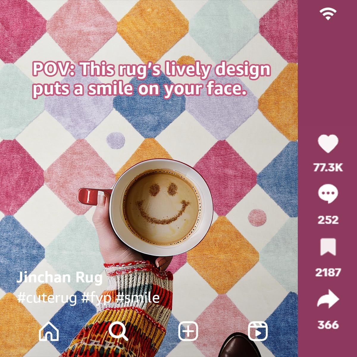 jinchan Round Rug 5ft Kids Washable Rug Indoor Floor Cover Non-Slip Soft Elementary School Classroom Modern Colorful Diamond Carpet for Nursery Daycare Bedroom Playroom Living Room Berries on Cream