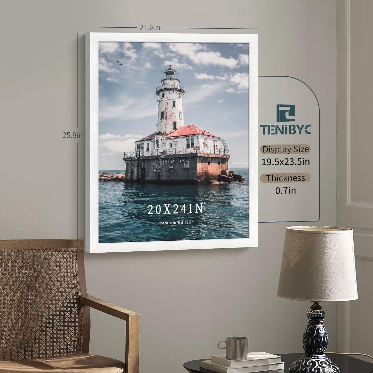 20x24 Picture Frame Set of 3, Textured White Solid Wood Poster Frame, Wall Gallery Frame