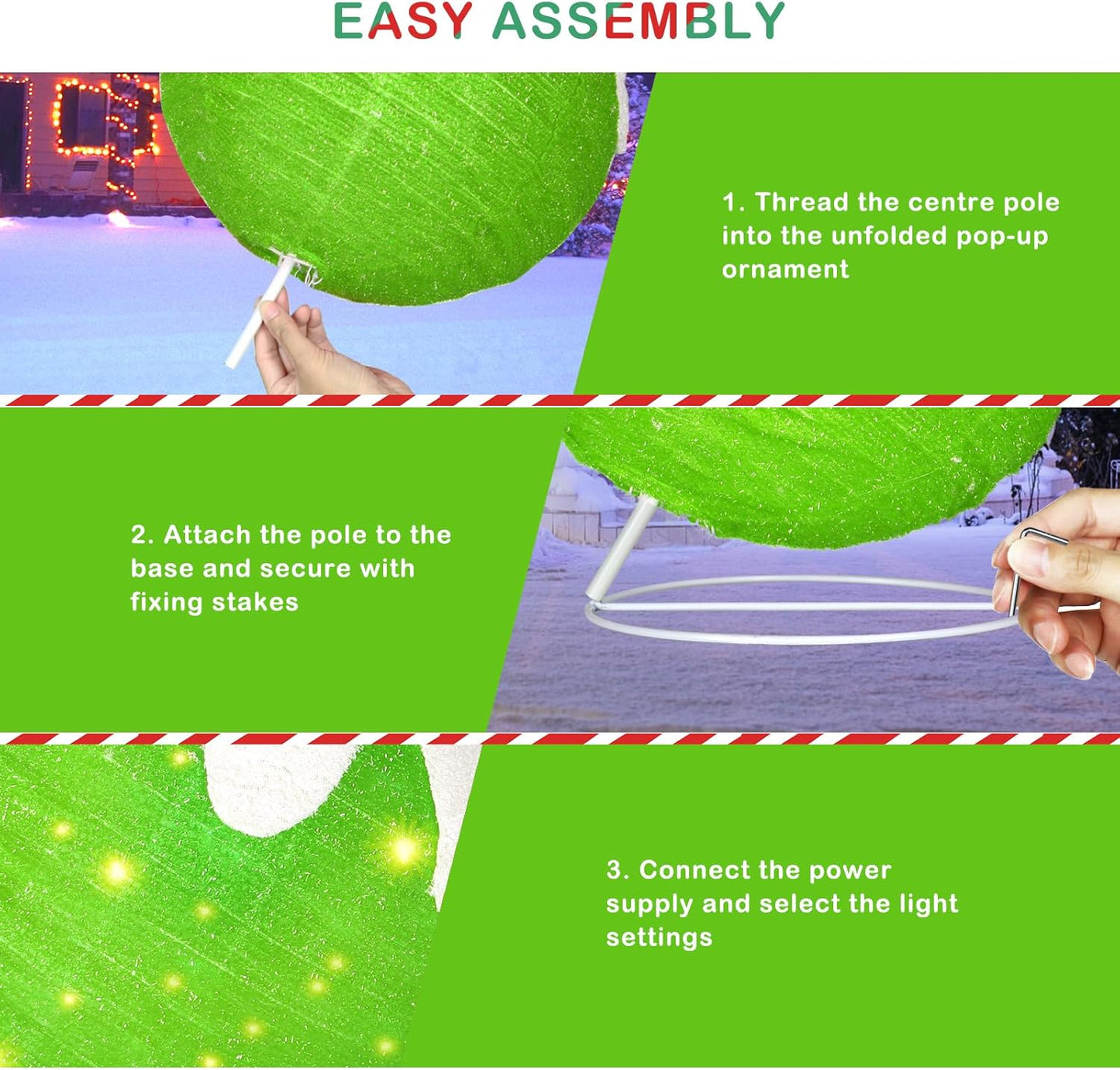 BRIGHTDECK Outdoor Christmas Ball Decoration, 80 LED Lights, 8 Light Modes, Pop-Up Collapsible Holiday Ornament (Green)