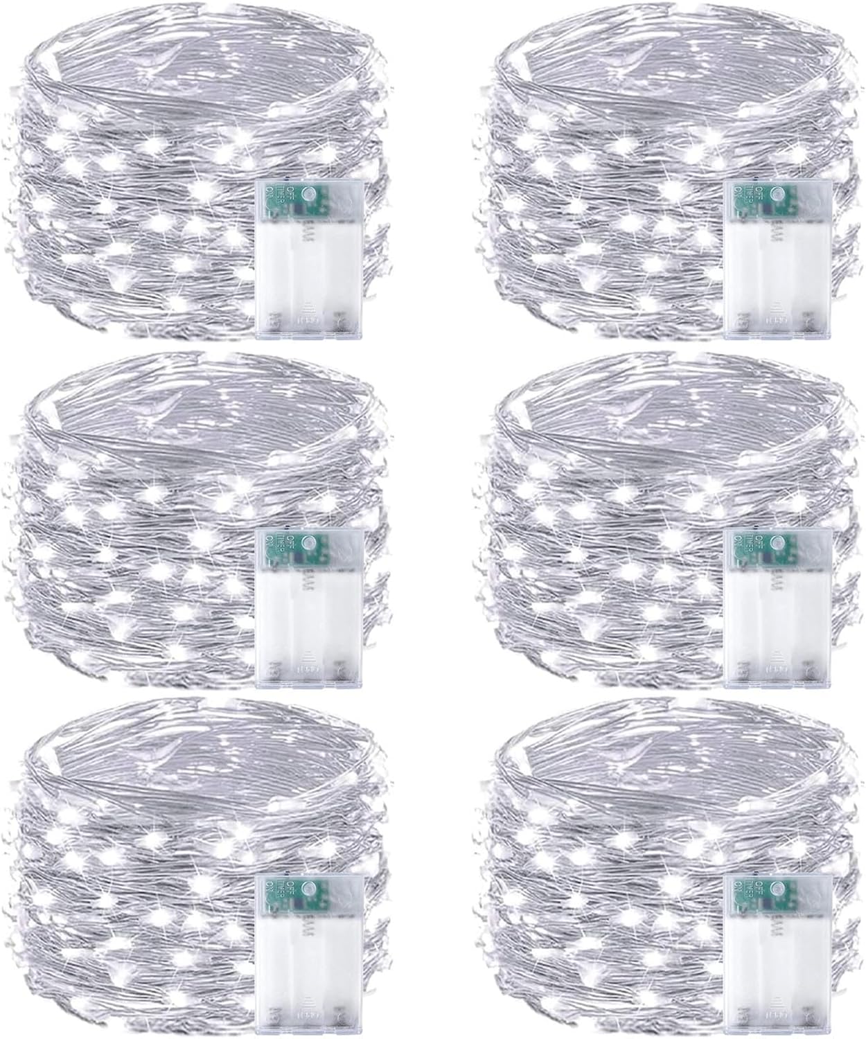 6-Pack Fairy Lights Battery Operated with Timer, Waterproof 16FT 50 LED String Lights Indoor Outdoor, Cuttable Starry Fairy Lights for Christmas Home Bedroom Wedding DIY Centerpiece Decor (Cool White)