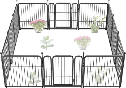FXW Garden Fence 24in(H) x 22.2ft(L), 12 Panels Decorative Dog Fence Outdoor for The Yard – Heavy Duty Metal Animal Barrier for Dog and Rabbit, Easy Setup, Black