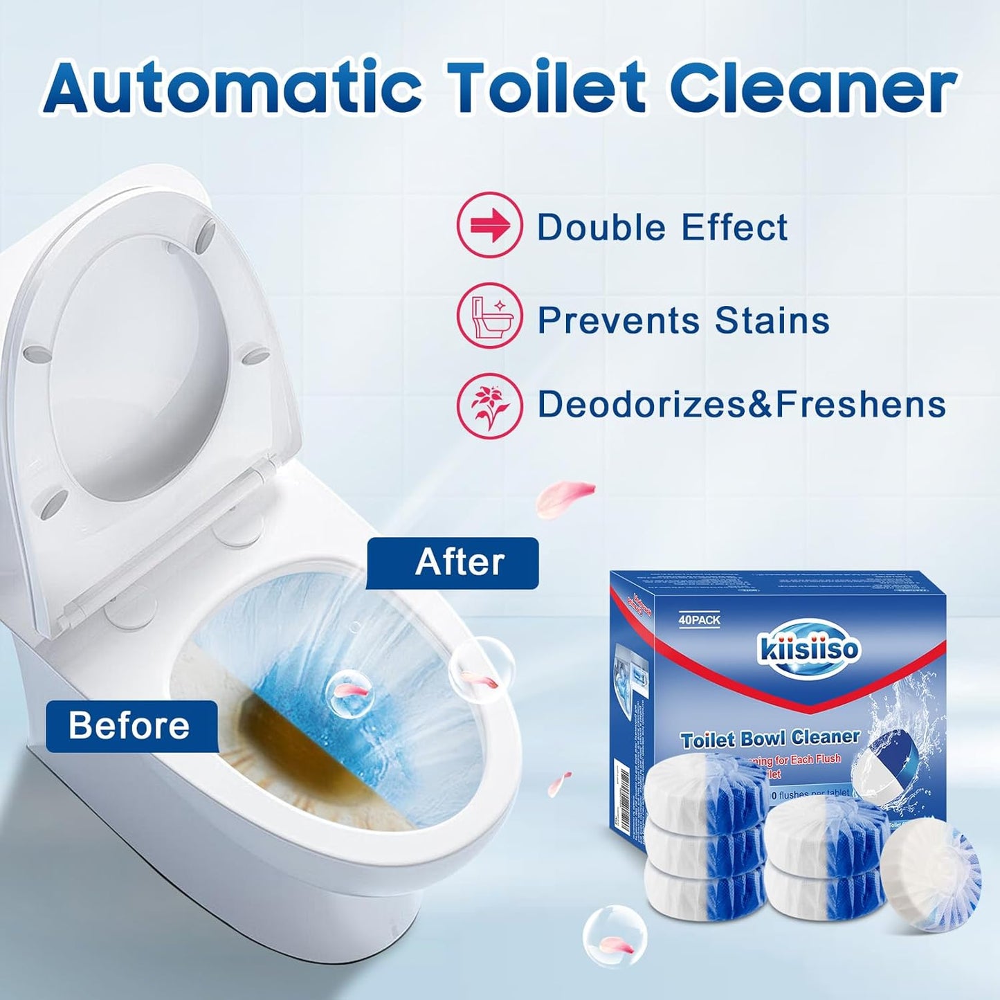 KIISIISO Toilet Bowl Cleaners 40 PACK,Long-Lasting Toilet Bowl Cleaner Tablets with Sustained-Release Technology Against Tough Stains,Automatic Toilet Cleaner for Deodorizing & Descaling