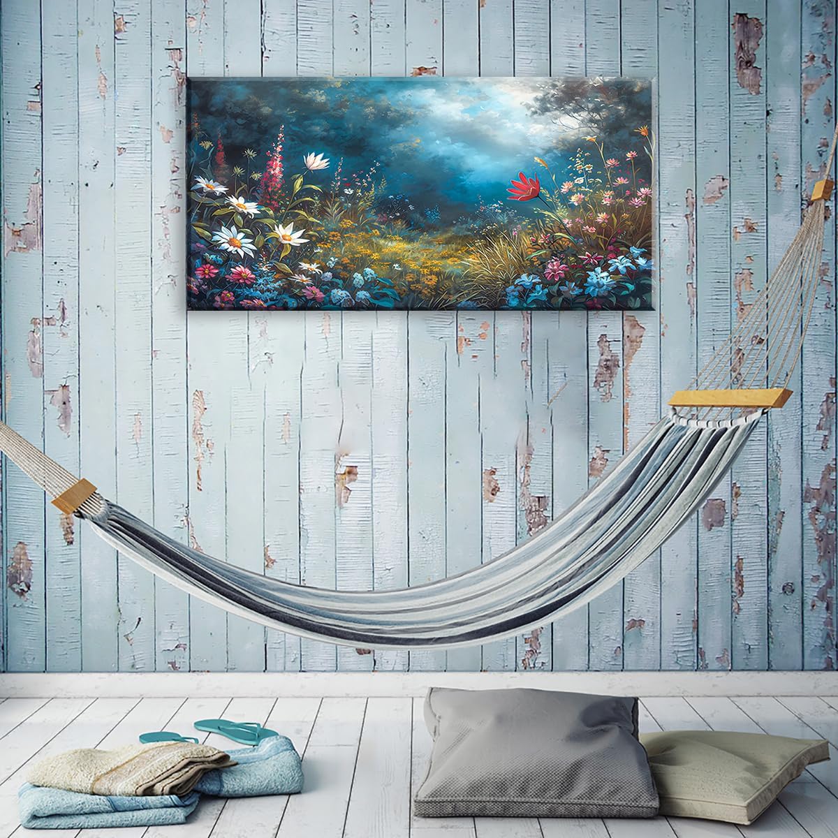 LASMOND Beautiful Colorful Grassland in Forest Landscape Wall Art Decor Artwork for Bedroom (24x48 Inches)