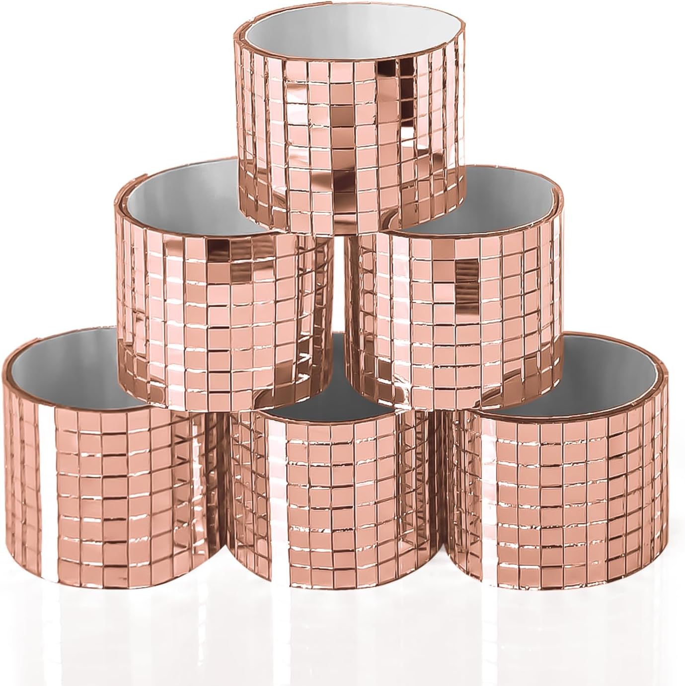 Art3dwallpanels 6 Pack Self-Adhesive Glass Mirror Mosaic Tiles 2364 Pieces Small Square Mirror Tiles Sticker for DIY Craft Decoration, Disco Ball Rose Gold