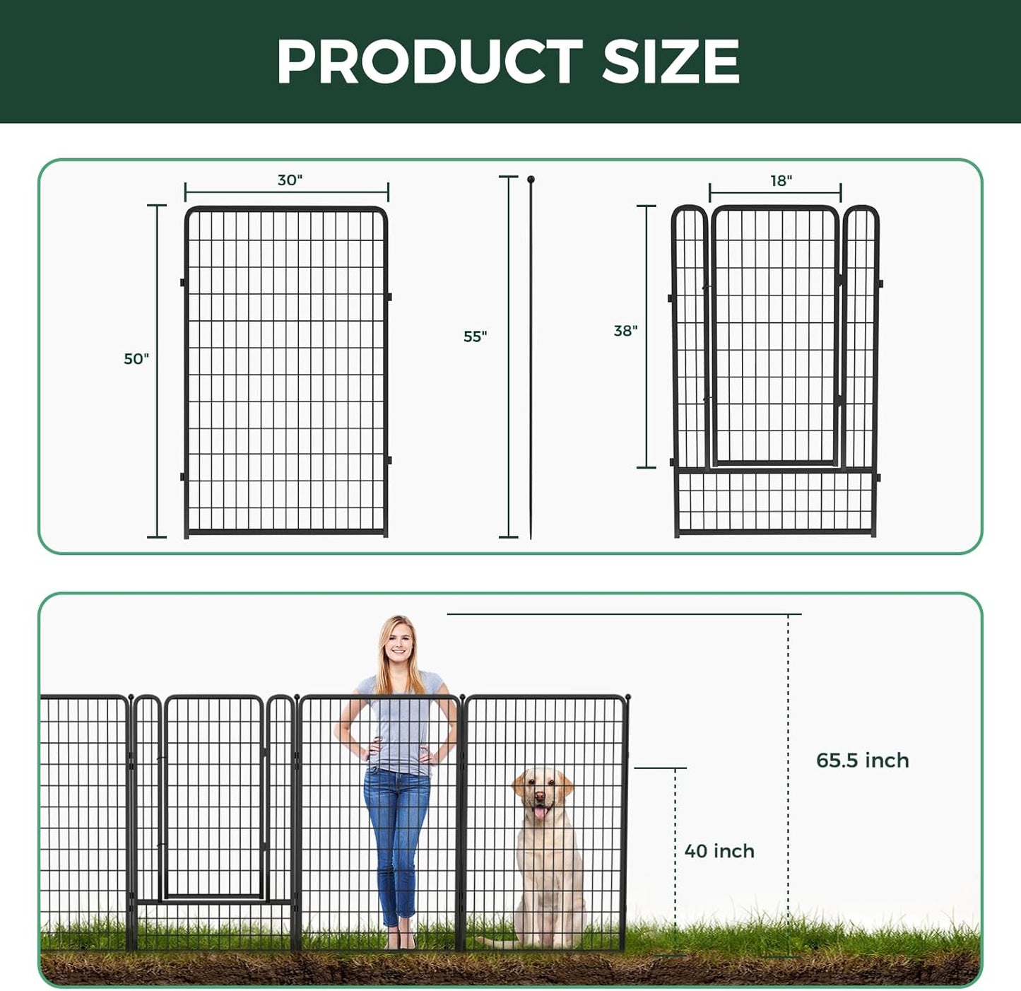 FXW Garden Fence 50in(H) x 30.1ft(L), 12 Panels Decorative Dog Fence Outdoor for The Yard – Heavy Duty Metal Animal Barrier for Dog and Rabbit, Easy Setup, Black