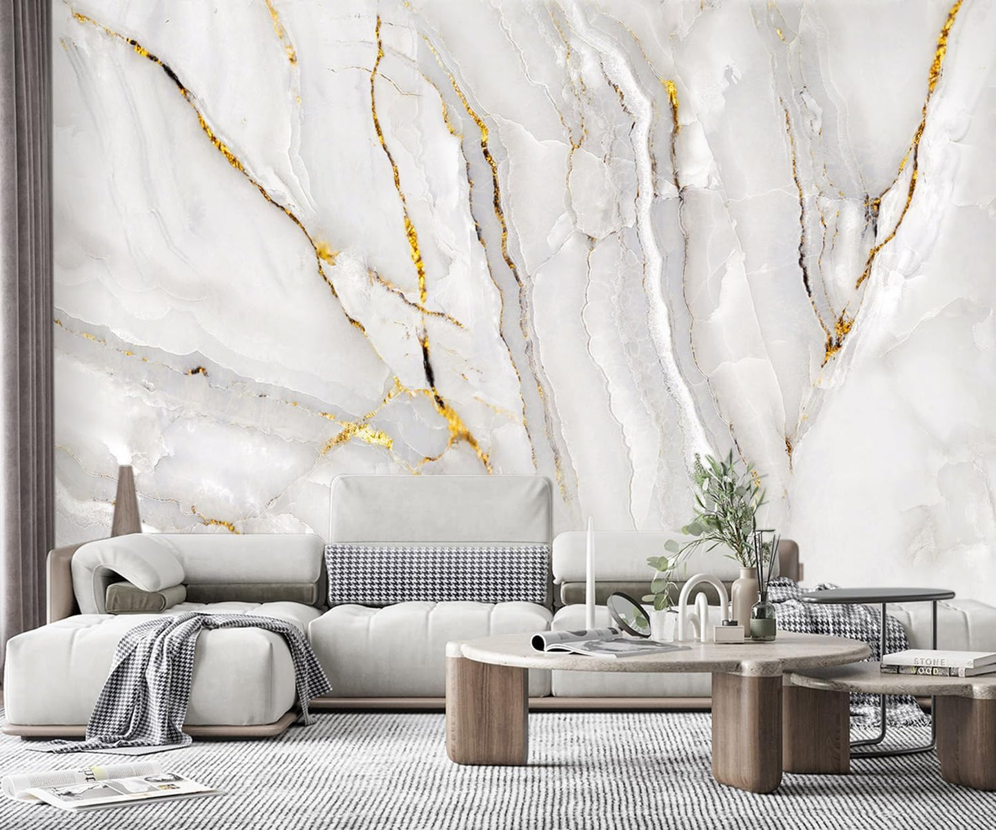 -Gold Marble Fabric Wallpaper Abstract Texture Mural Living Room 180" x 115" (Not Peel and Stick)